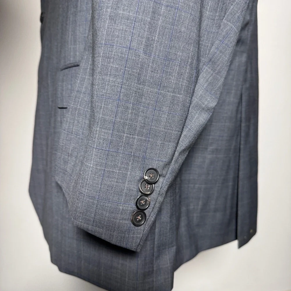 Hart Schaffner Marx Blazer Mens 54L Gray Plaid Worsted Wool Two Button USA Made